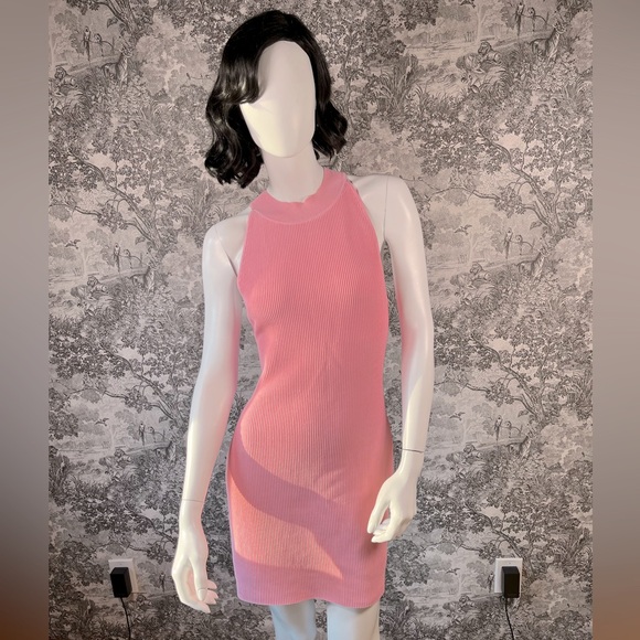 Pink Babaton Sculpt Knit Mock Neck Dress - Picture 1 of 10